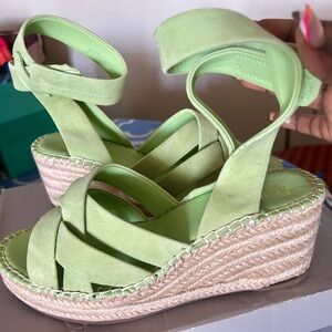 Franco Sarto Light Green Espadrille Wedge Sandals with Ankle Strap